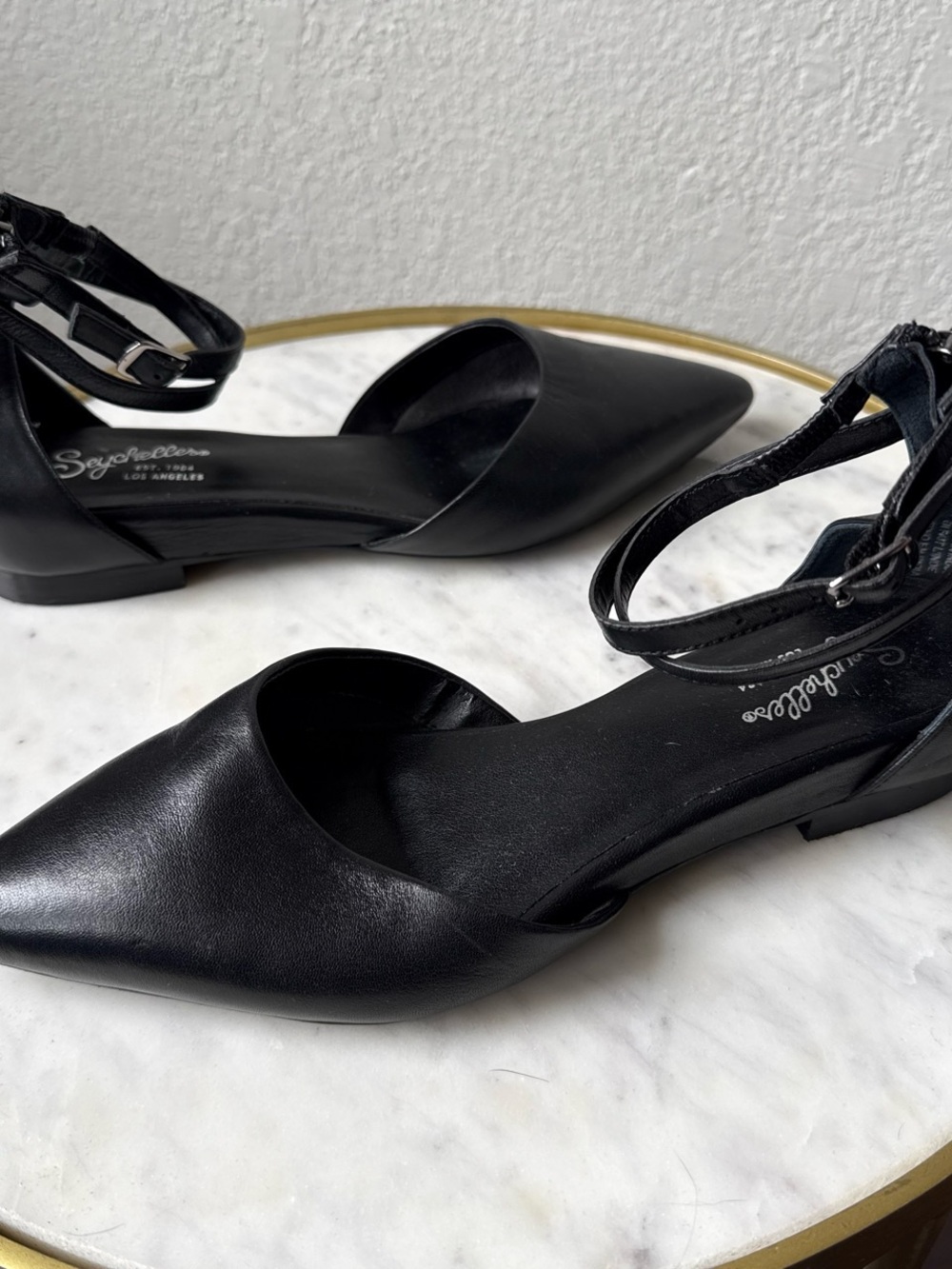Seychelles Black Pointed D'Orsay Ankle Strap Flats